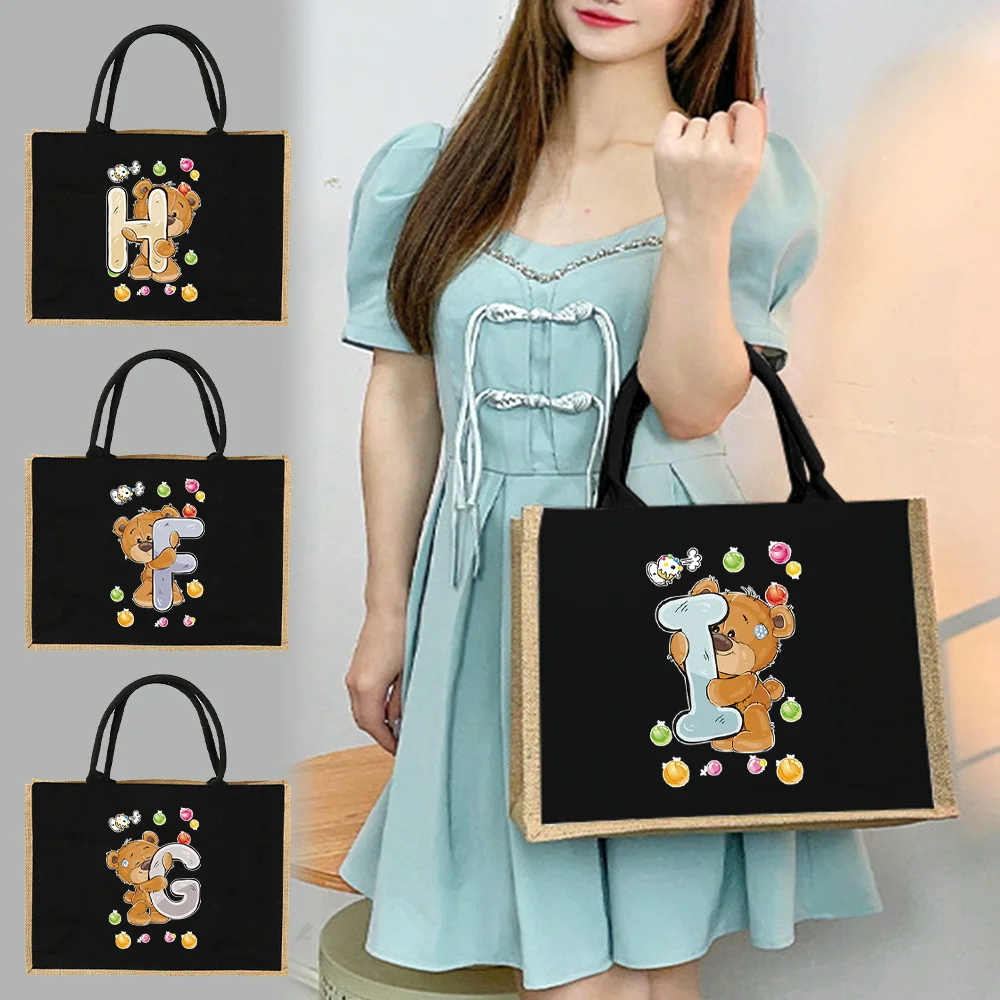 

Jute Handbag Shoulder Bag Sacks Jute Imitation Sacks Linen Bags Women Shopping Pouch Designer Laminated Bags Bear Letter Pattern