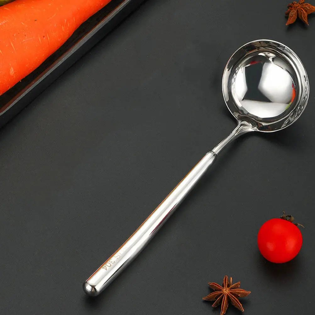 304 Stainless Steel Soup Ladle Slotted Spoon 2in1 Long Handle Cooking Utensil for Hot Pot Stews Serving Metal Cooking Kitchen