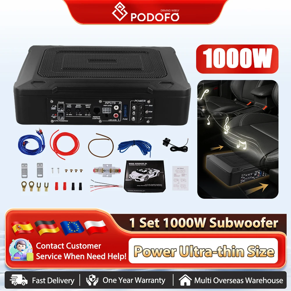 Podofo 1000W Subwoofer Audio Luidspreker Auto Actief Aluminium HIFI Versterker Luidspreker Audio Processor Muziekspeler Gemodificeerde Audio