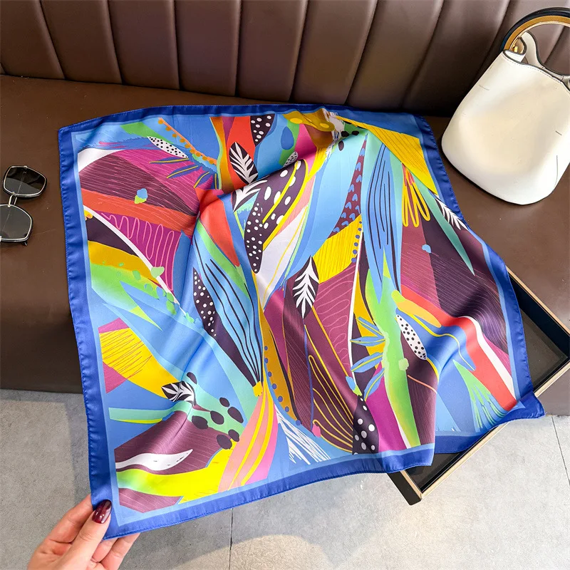 70x70cm Bedruckter Seidenschal für Damen, Weiches Satin-Halstuch, Haarband, Büro-Hijab, Kopftuch, Taschenband, Geschenk – Detail 8