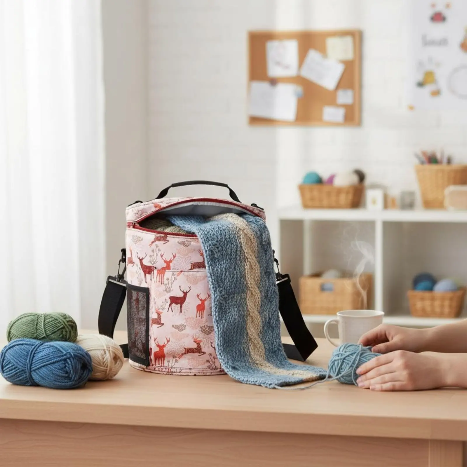 Crochet Craft Bag Debris-Resistant-Resistant Yarn Storage Bag Cylindrical Knitting Tote Multi-Pocket Design Craft Organizer