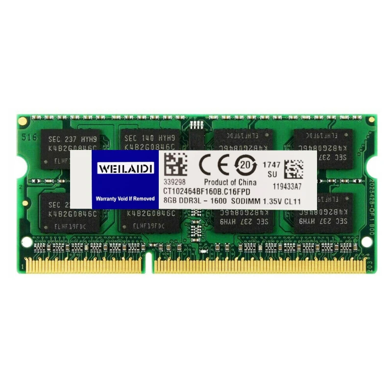 WEILAIDI DDR3 DDR3L 2GB 4GB 8GB SODIMM 1066MHz 1333MHz 1600MHz PC3L-10600 12800 1.35V Dual Ranked  Notebook Laptop Memory RAM