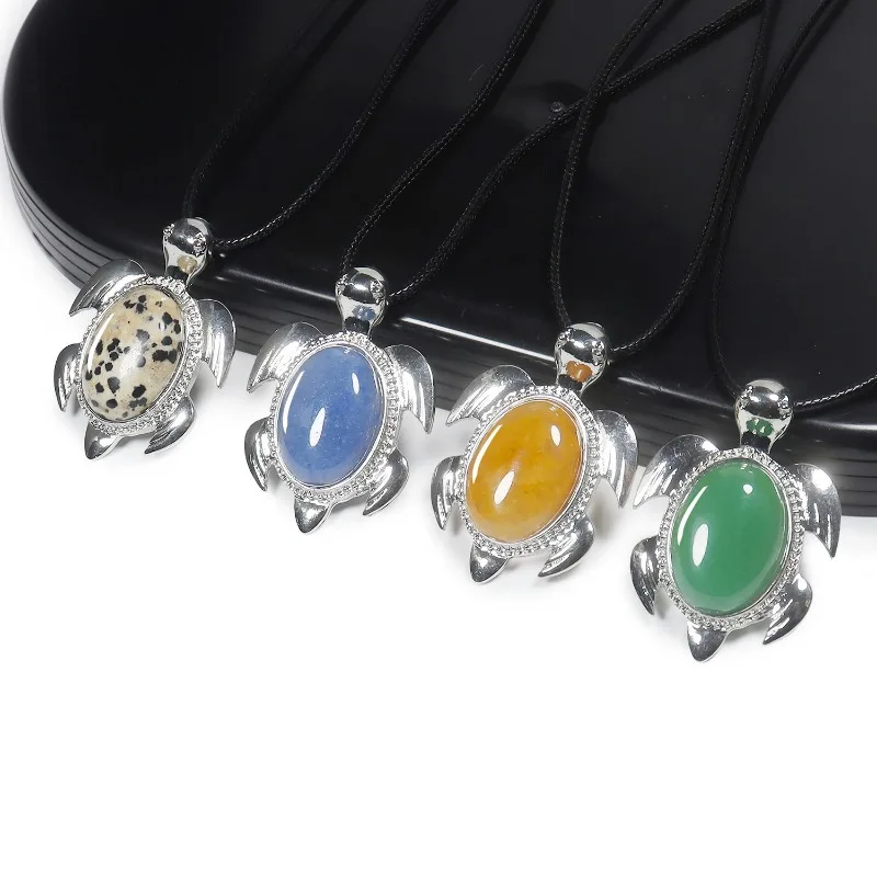 

Turtle Gemstone Crystal Mosaic Pendant Boho Beach Gift for Women Charms Quartz Healing Necklace Jewelry Accessory Making