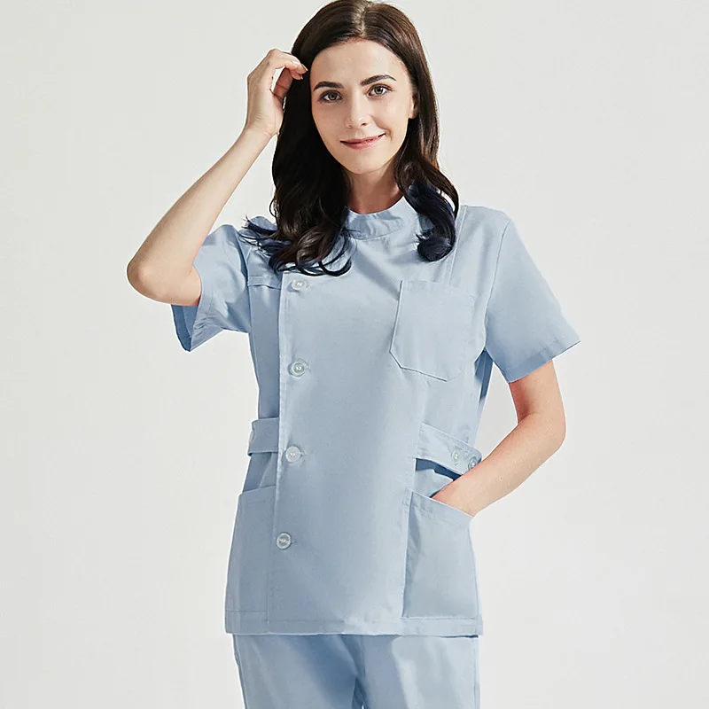 New Button Doctor Nurse Work uniforms Women's Scrub Set Pharmacy Hospital beauty salon workwear Short sleeved Surgical gowns