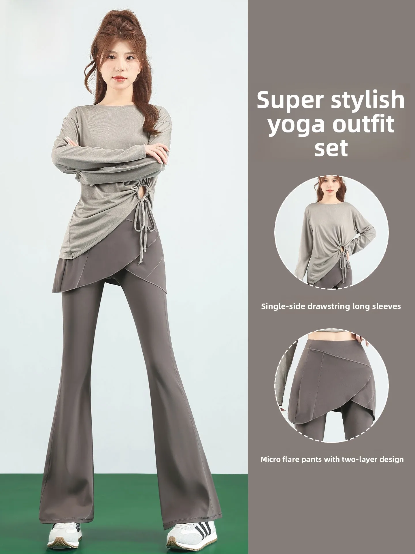 Women's Yoga Sportswear Set Loose Running Fitn Top Tightening Micro Flared Pants High Waist Breathable Lightweight Spring