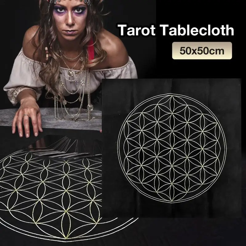 50X50cm The Flower Of Life Crystal Lattice Tarot Card Tablecloth Velvet Divination Altar Board Game Card Special Tablecloth