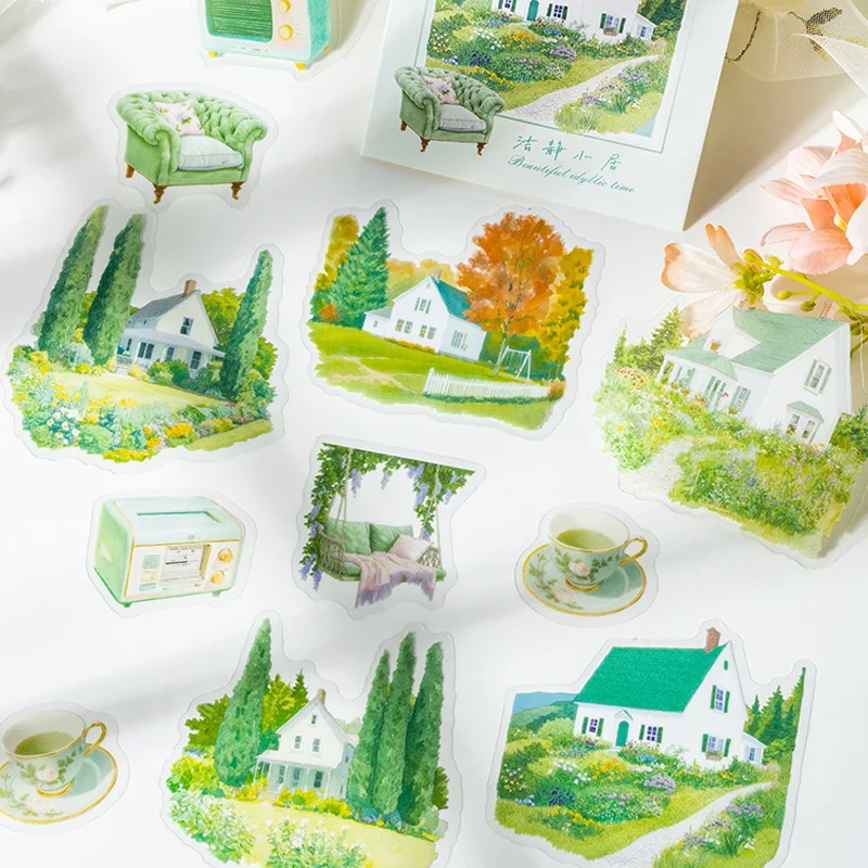 20 photos/book Waterproof PET material Spring Garden Manor Building Wooden Road Pattern Handbook Stickers