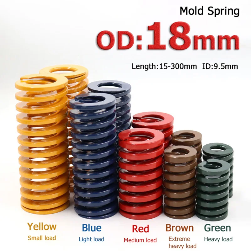 1-10szt OD 18mm Sprężyna dociskowa Ładowarka Die Spring ID 9.3/9.5/9.8mm Długość 15-300mm Żółty/Niebieski/Czerwony/Zielony/Brązowy