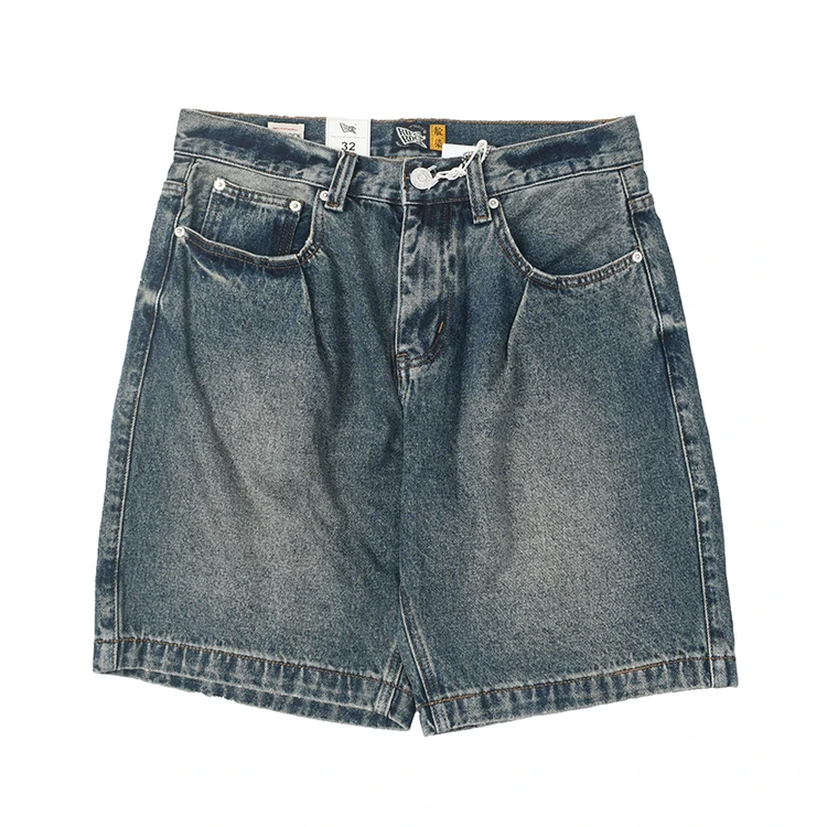 

2025 летние новые американские джинсовые шорты-карго в стиле ретро, мужские модные шорты из 90% хлопка, потертые старые прямые повседневные брюки с 5 точками