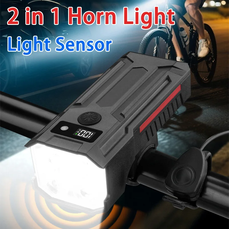Light Sensor LED Bicycle Headlight Safety Flashlight Solar Power/Type-C Charging MTB Bike Front Light for Night Outdoor Cycling
