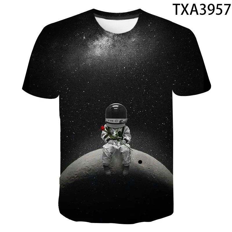 Space Science Fiction Astronaut 3D Print Creative New Summer Fashion Crewneck Short Sleeve Casual Romantic Men's Women T-shirts