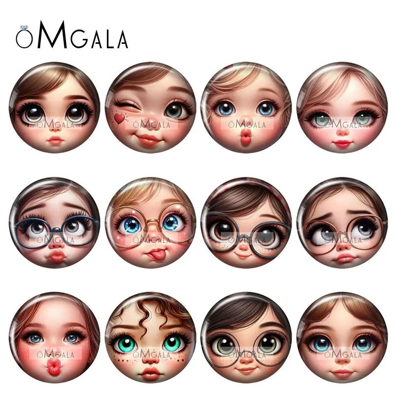 Matrjoschka-Gesichter für Babypuppen, Cartoon-Matroschka-Gesichter, 10 Stück, 8mm-40mm, runde Fotoglas-Cabochons mit flacher Rückseite, Bastelzubehör