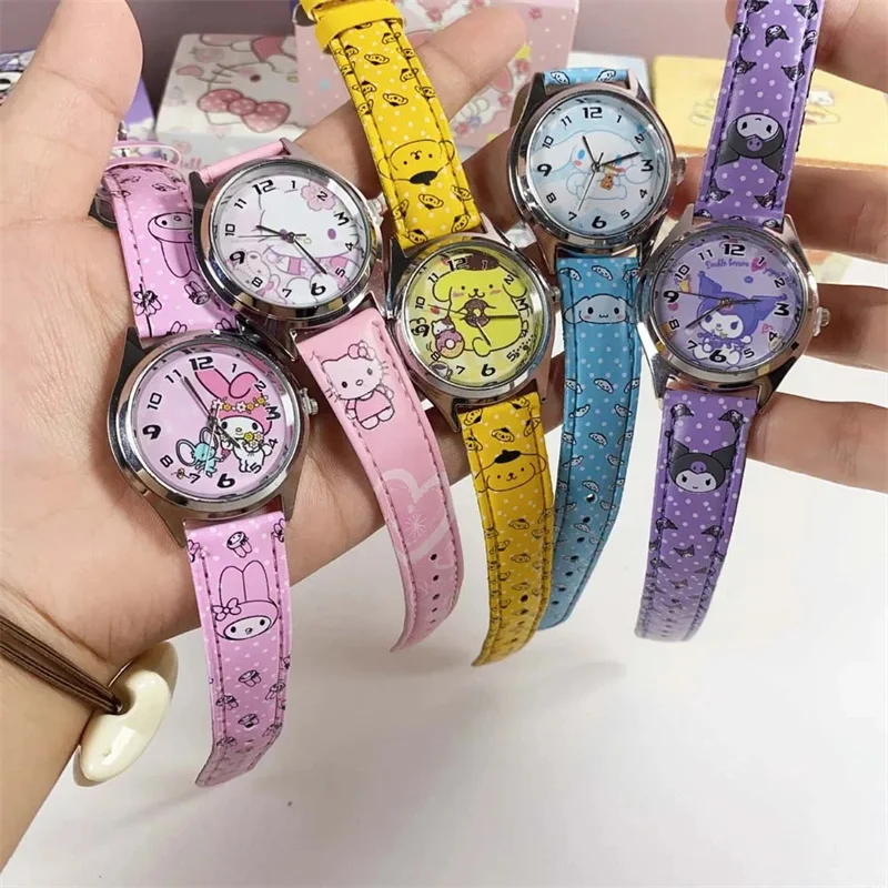 Anime Sanrio PU leather electronic watch kulomi big-eared dog Melody children's watch gift with gift box