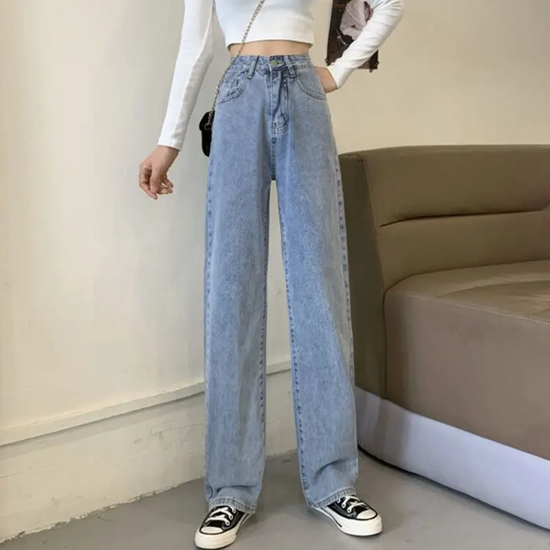 Calça jeans de perna larga feminina, cintura alta reta, emagrecedora, calça comprida extragrande, nova moda, primavera e outono, 2023