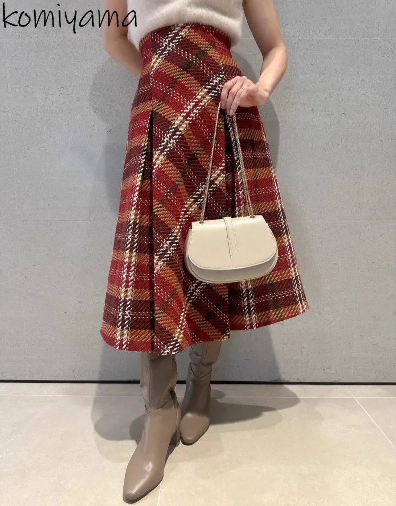 High Waist A-line Pleated Women Skirts 2025 Faldas Japan Plaid Skirt Elegant Fashion Ropa Mujer Autumn New All-match Falda