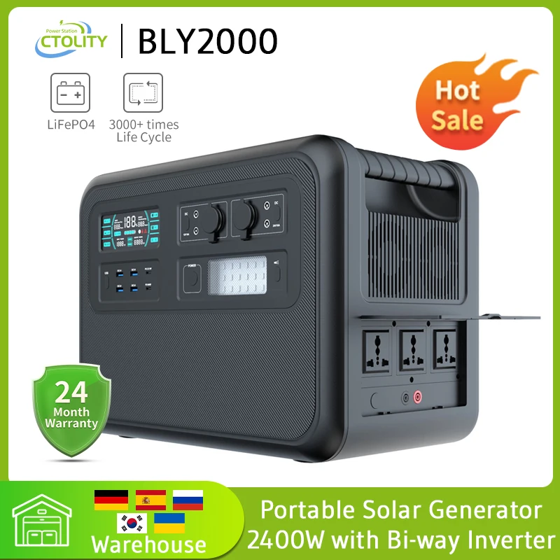 2400w Portale Power Station Lifepo4 Battery 640000mAh Capacity Pure Sine Wave Emergency Energy UPS Function 220V-230V AC Outlets