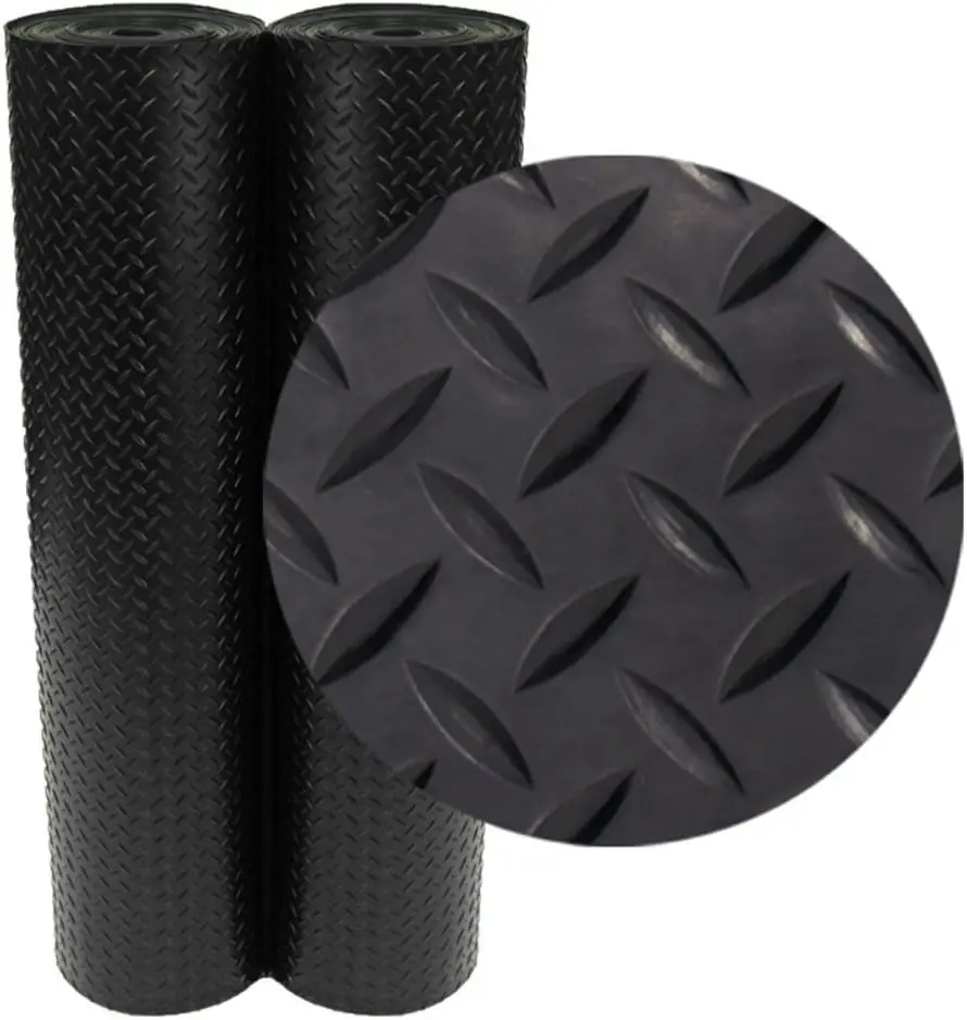

Diamond-Plate Rubber Flooring Rolls, 3mm x 4ft x 7ft, Black - Durable and Non-Slip