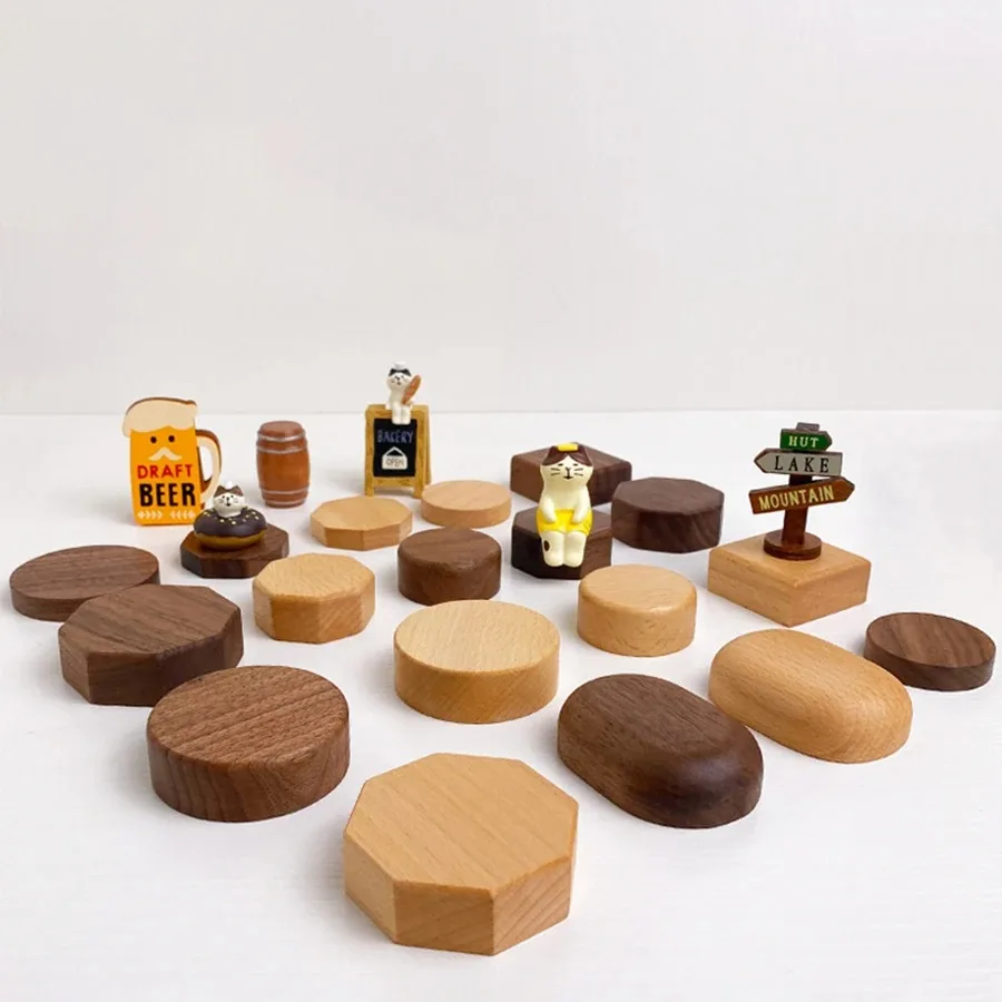 Wood Jewelry Display Stand Walnut Figure Doll Organizer, Handmade Mini Beech Figurines Blind Box Base Cosmetics Ring Holder