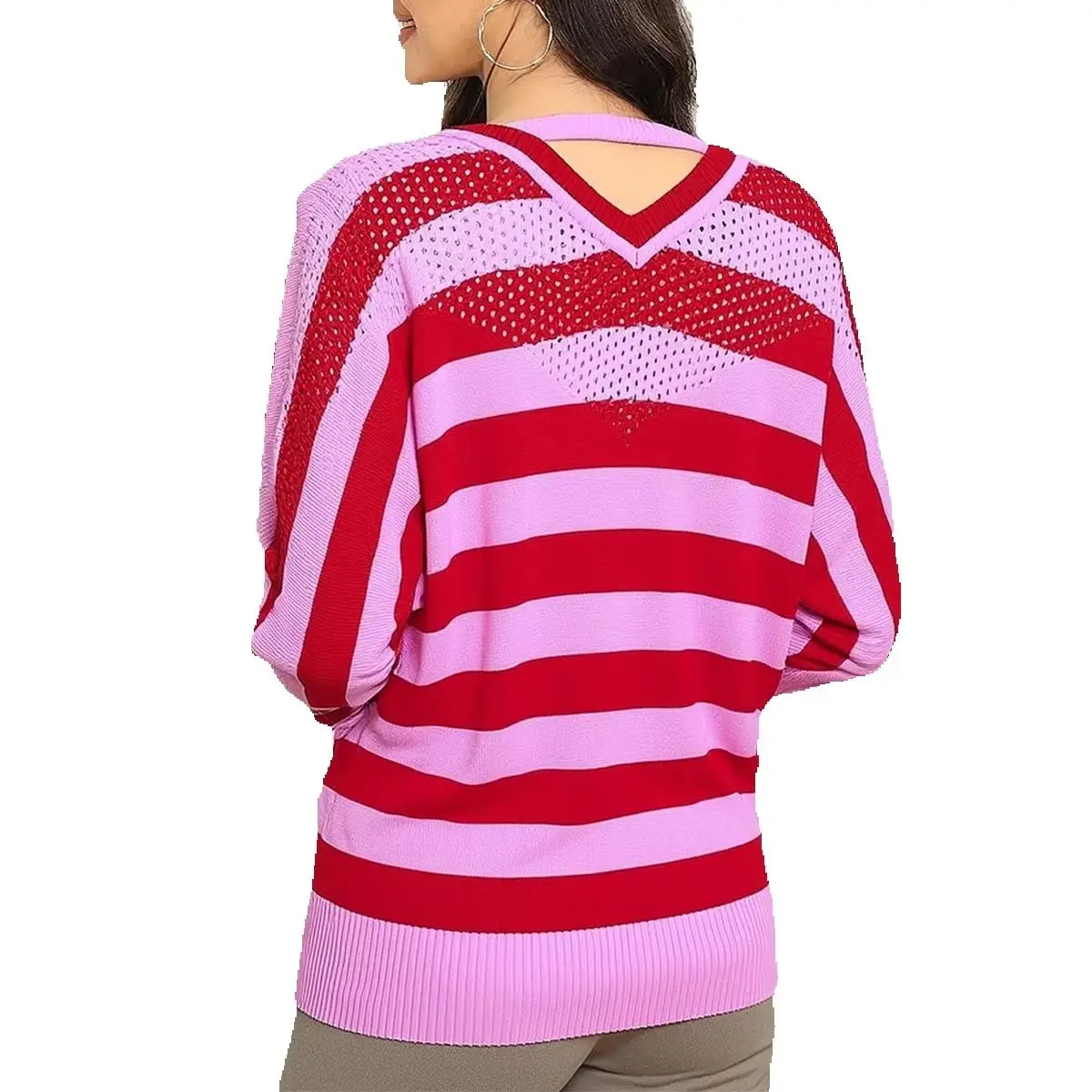 Camicia a righe con maniche a pipistrello maglione estivo taglie forti da donna per donna Top streetwear larghi Primavera Autunno 2025