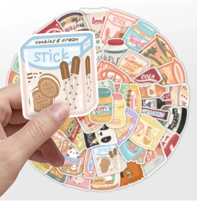 10/30/50Pcs Cartoon Snack Waterproof Graffiti Sticker Aesthetic Decorative Luggage Laptop Phone Diary Scrapbook Kids Stickers