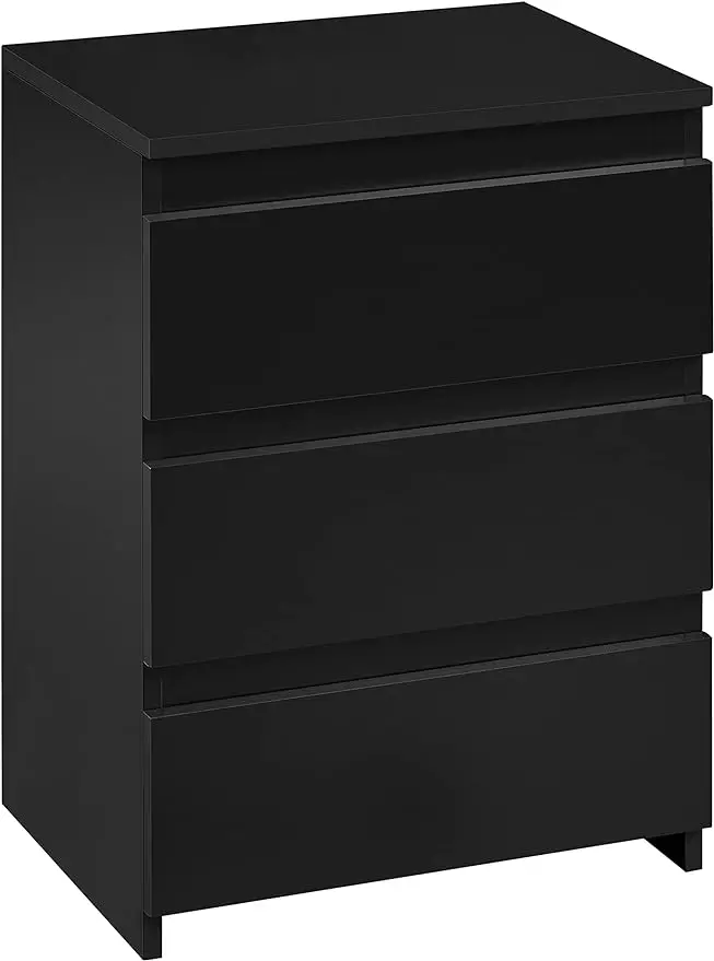 

Nightstand with Storage, Black 3 Drawers Bedside Table with Sturdy Base, Wooden Bedside Cupboard Storage Cabinet Acce