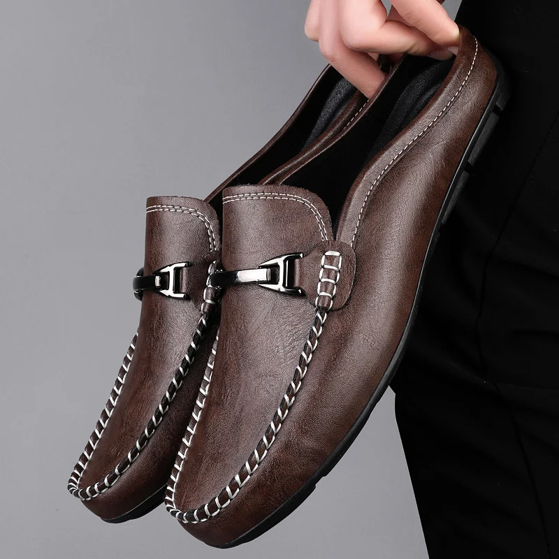 Large Size 38-49 Backless Mules Half Drag Loafer Slippers Open-back Casual Shoes for Man Leather Flats Sneakers Slides Sandals