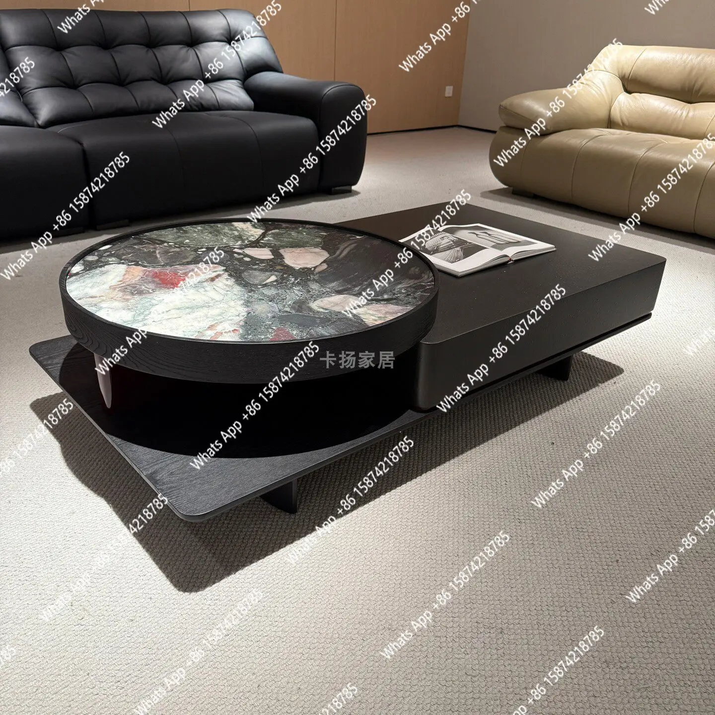 

simple natural luxury stone colorful agate marble coffee table Italian minimalist high-end black square circle coffee table
