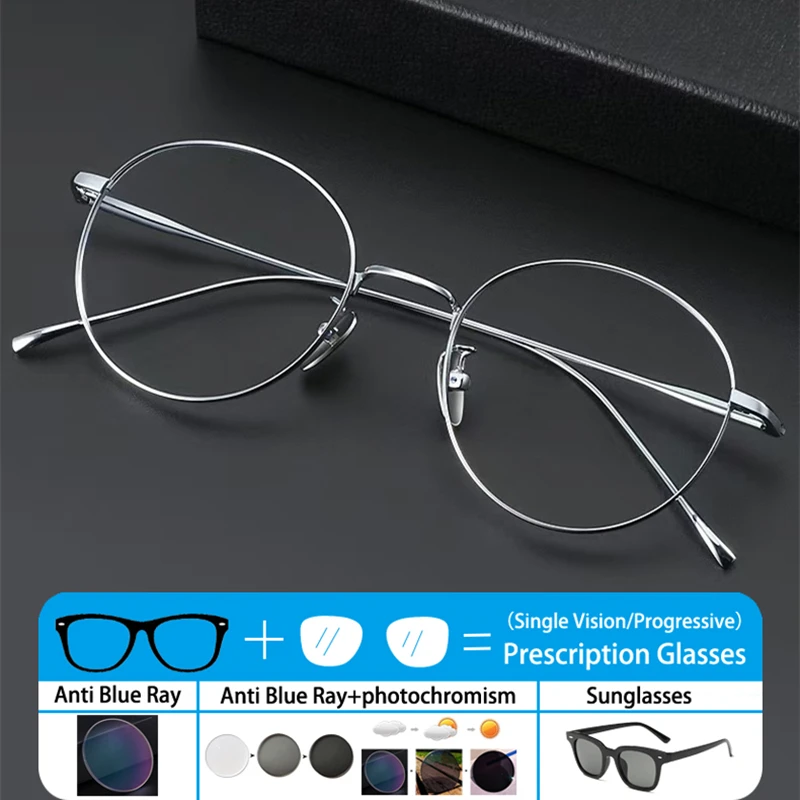 

Retro Pure Titanium Prescription Glasses Men Square Anti Blue Light Photochromic Progressive Eyewear Optical Myopia Eyeglasses