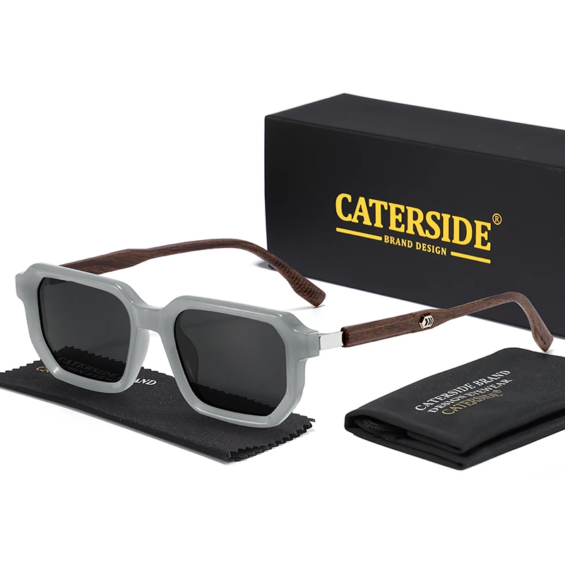 CATERSIDE Occhiali da sole polarizzati da uomo Design poligonale retrò Decorazione in metallo Occhiali da sole Occhiali da viaggio per feste da donna alla moda