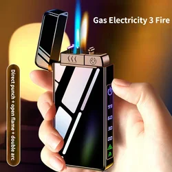 2024 New Metal USB Windproof Lighter Torch Jet Dual Plasma Arc Lighter Gas Electric Butane Rechargeable Pipe Cigar Lighter