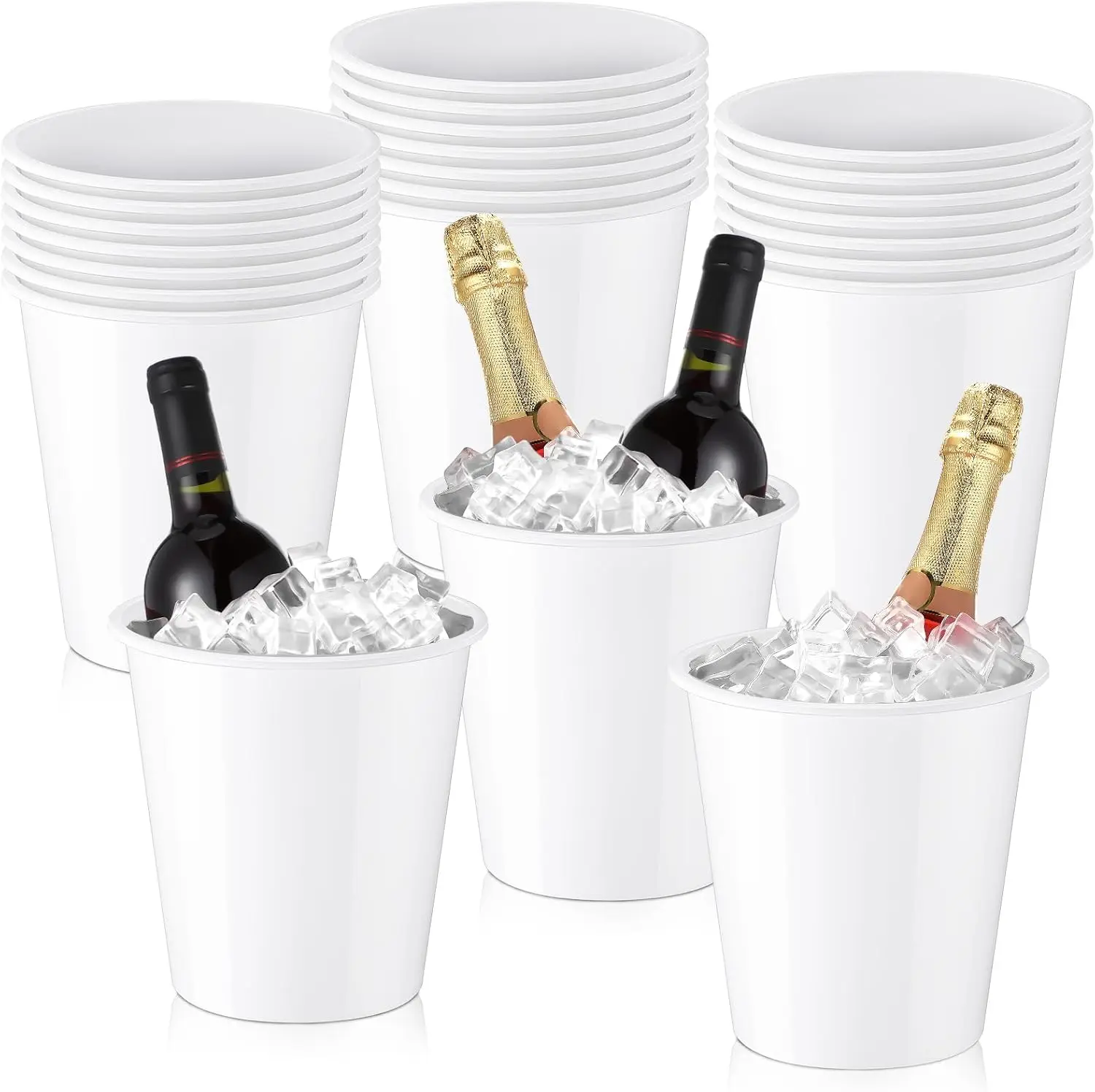 

24 Pcs Plastic Ice Buckets for Parties, 3 Liters Portable Disposable Cooler for Wine Champagne Soda Beer