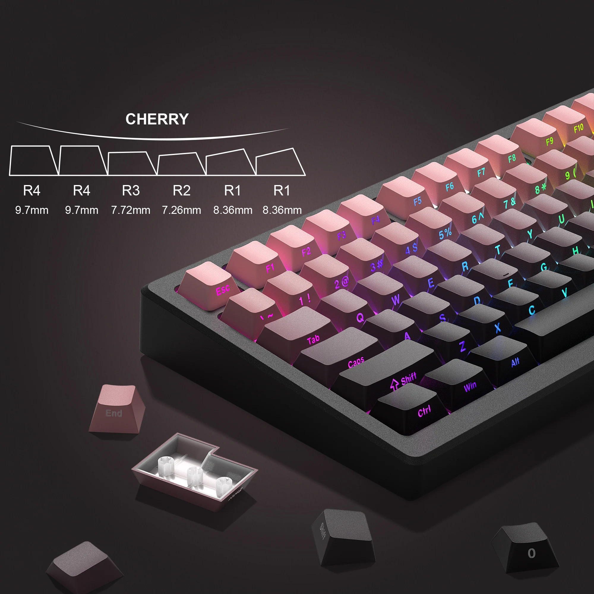 Imagem -02 - Teclado Impresso Lado Mulher Gradiente Rosa Brilho Através Tiro Duplo Teclado Pbt para Teclado Mecânico Cherry mx 136 Teclas