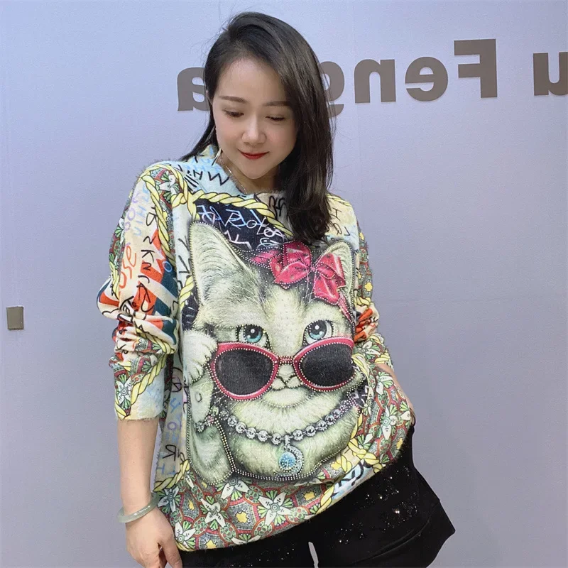 Fashion Cartoon Cat 3D Printed Sweaters Women Autumn Winter Clothes Casual Loose Mink Hair Pullovers Poleras De Invierno Mujer