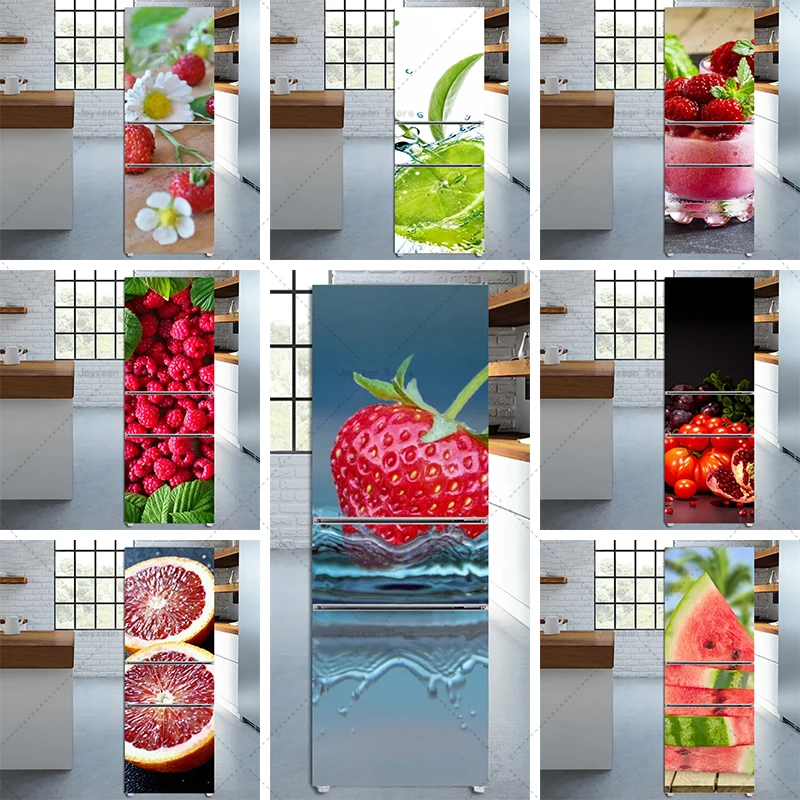 

3D Fresh Fruits Fridge Sticker PVC Vinyl Waterproof Self-Adhesive Mural Kitchen Refrigerator Bathroom Door Sticker