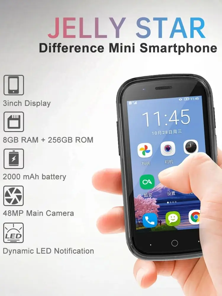 Unihertz Jelly Star Mini Smartphone Android 13 8 GB 256 GB LED-Licht entsperrt transparente Backshell-Handys 48 MP tragbares Telefon