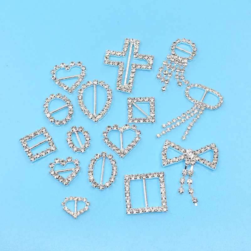 High quality! 10pcs Silver Rhinestone Invitation Ribbon slider buckle for Ribbons Wedding Supply Gift Wrap Hair bow Center