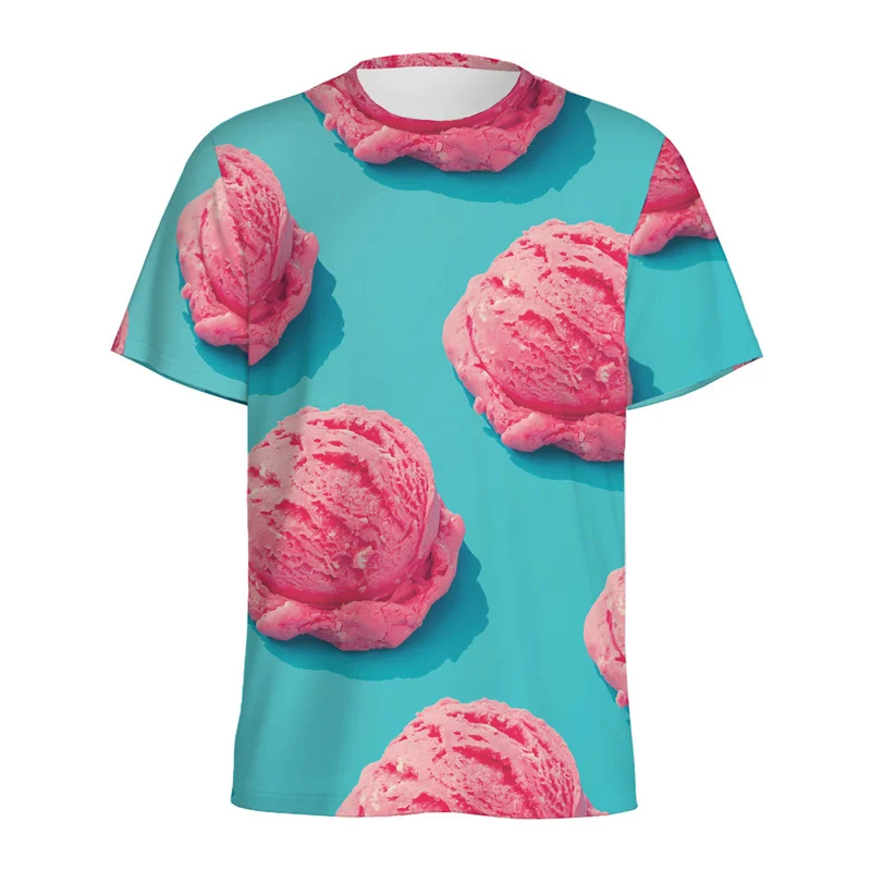 حجم كبير النساء الكرتون الآيس كريم نمط تي شيرت للرجال ثلاثية الأبعاد مطبوعة الغذاء تي شيرت فضفاض قصيرة الأكمام بلايز الجولة الرقبة تي شيرت