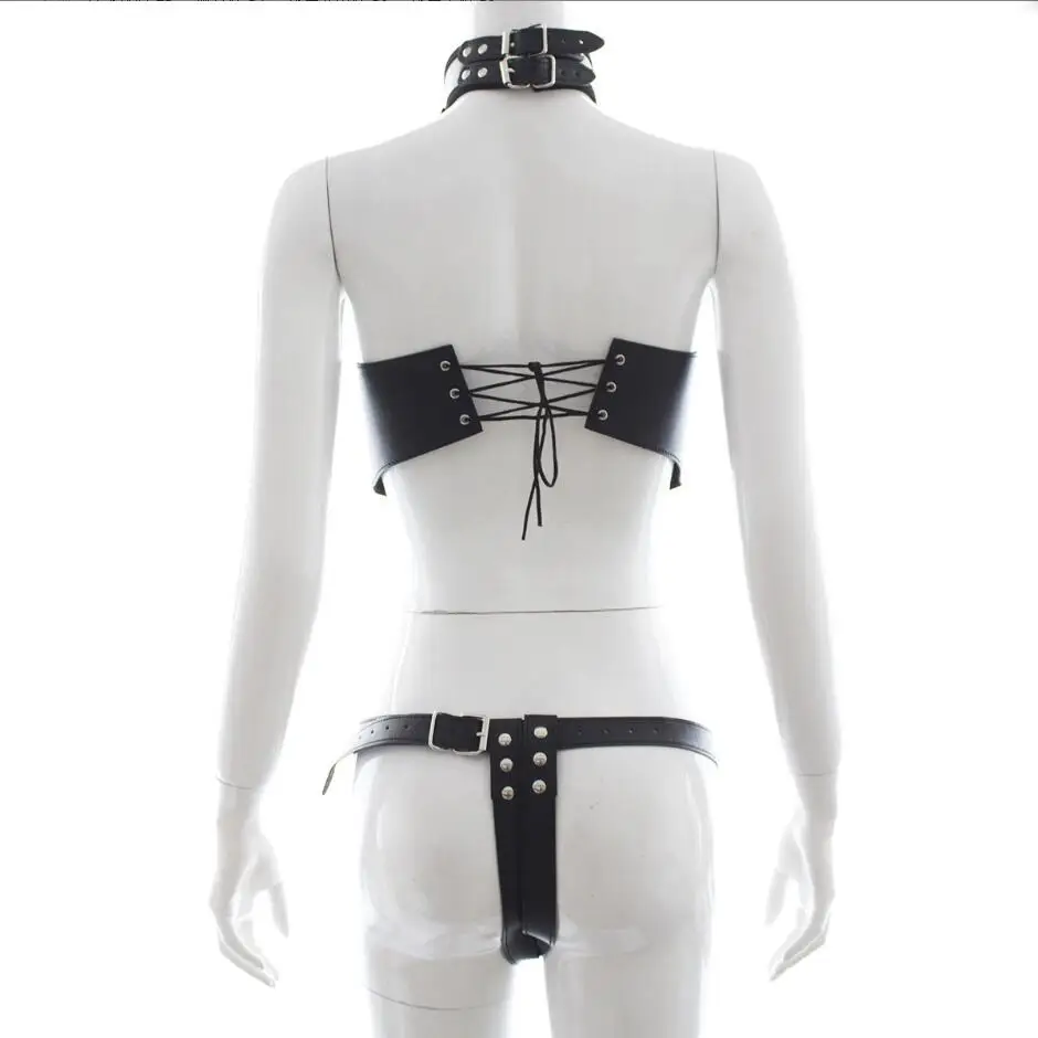 Restraint Leather Harness Fetish BDSM Bondage Slave Collars Female Chastity Belt Adult Sex Toys For Couples/Women S2643