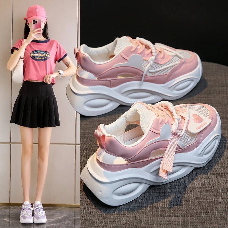 Thick Soled Daddy Shoes Women 2023 New Summer Hong Kong Wind Small White Casual Shoes Network Red Fried Street Sports Shoes