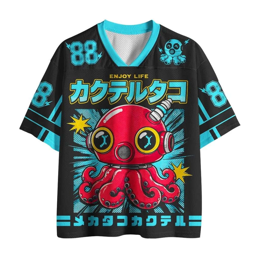 Harajuku Mechanischer Oktopus 3D-Druck Sport Schnelltrocknend Atmungsaktiv Herren V-Ausschnitt T-Shirt Outdoor Street Casual Cyberpunk Mode Eltern-Kind – Detail 2