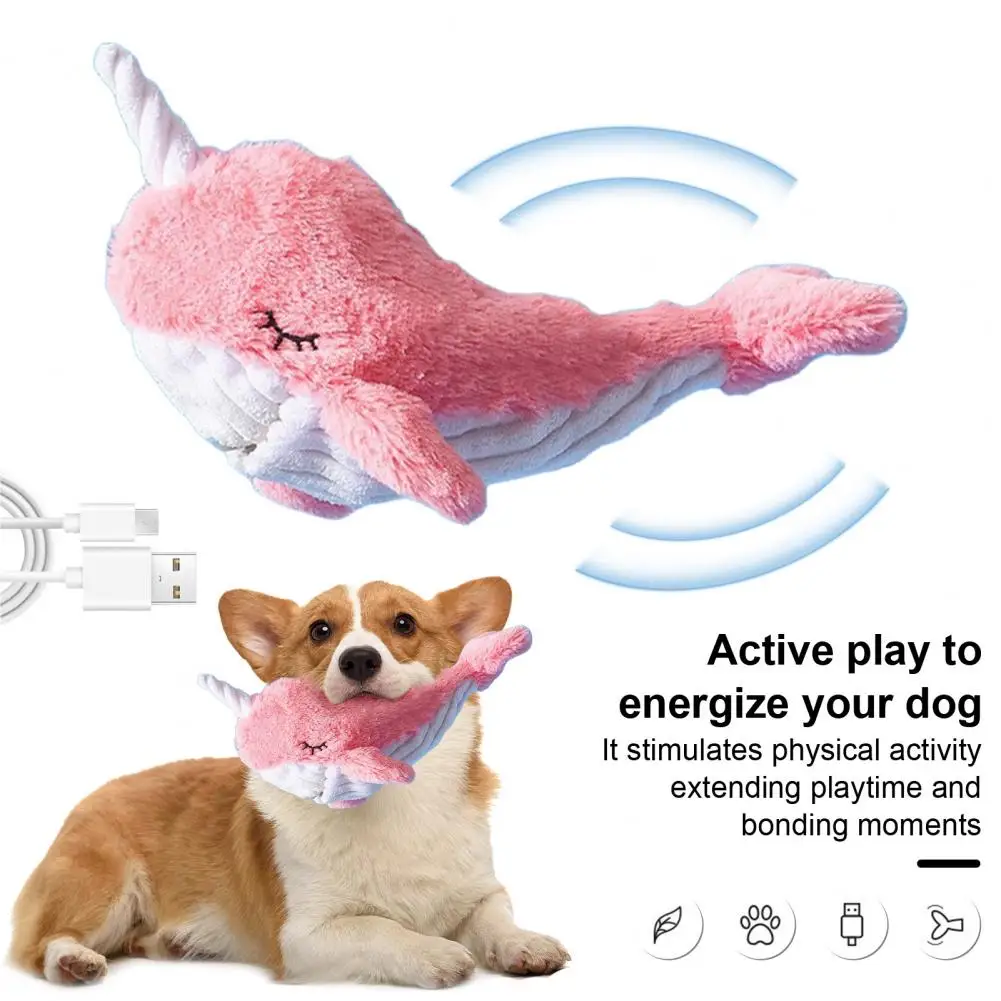 

2-in-1 Squeaky Dog Toy Interactive Moving Pet Toy Rechargeable Plush Shark Toy Wiggly Fish Pet Toys for Small Medium Large Dogs