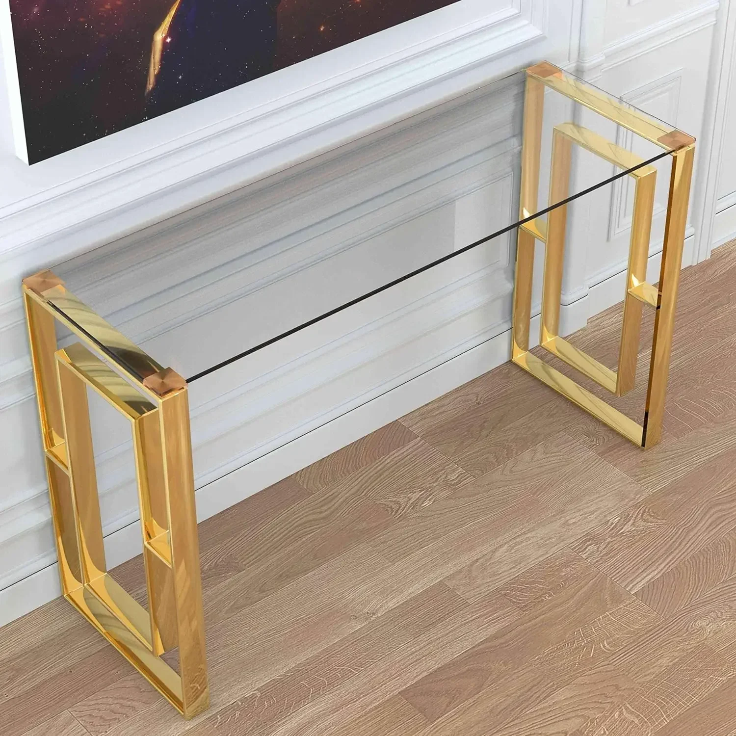 

Laila Console Table Stainless Steel Glass, 15.75" D x 47" W x 30.5" H, Gold,Clear