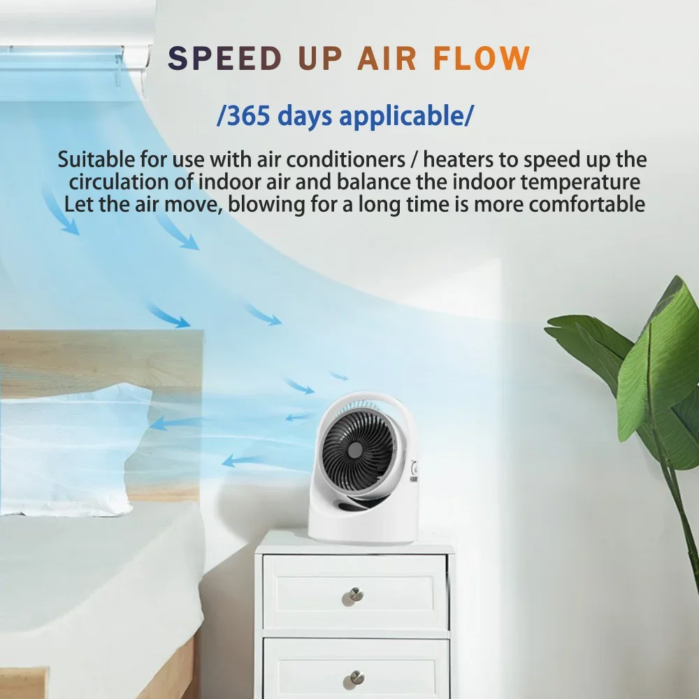 USB Strong Speed Table Fan Rechargeable Battery Air Circulation Fan A11 with Warm Night Light, 180-degree oscillation function