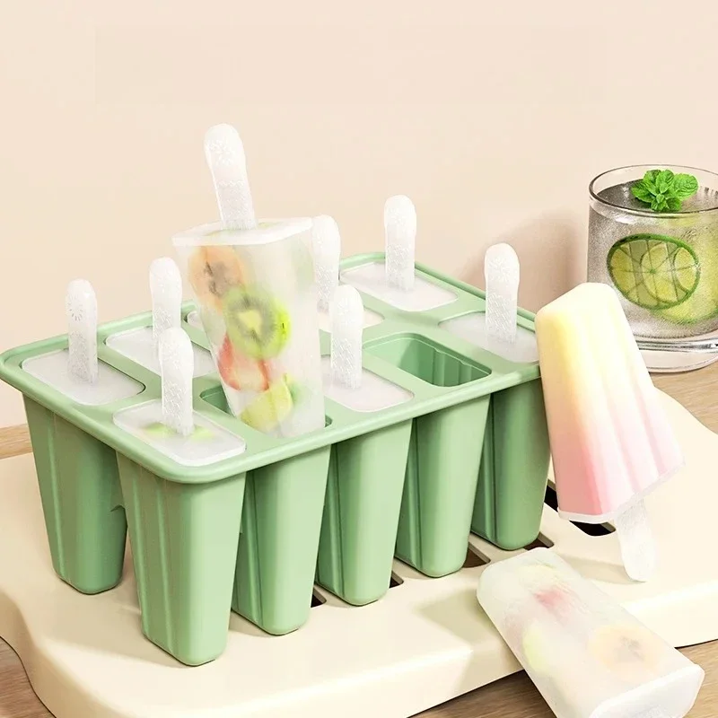 Popsicle Molds Silicone 10 Cavity Popsicle Trays Freezer,Homemade Ice Cream Molds,Large Ice Pop Maker,Reusable Ice Lolly Mould