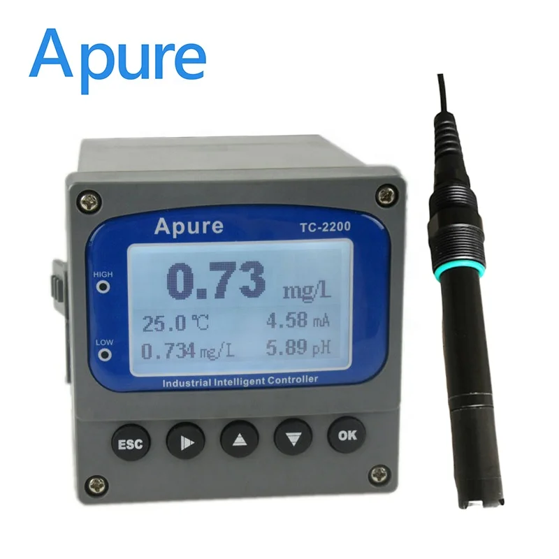 Apure digital industrial online pH and free residual chlorine meter with sensor probe