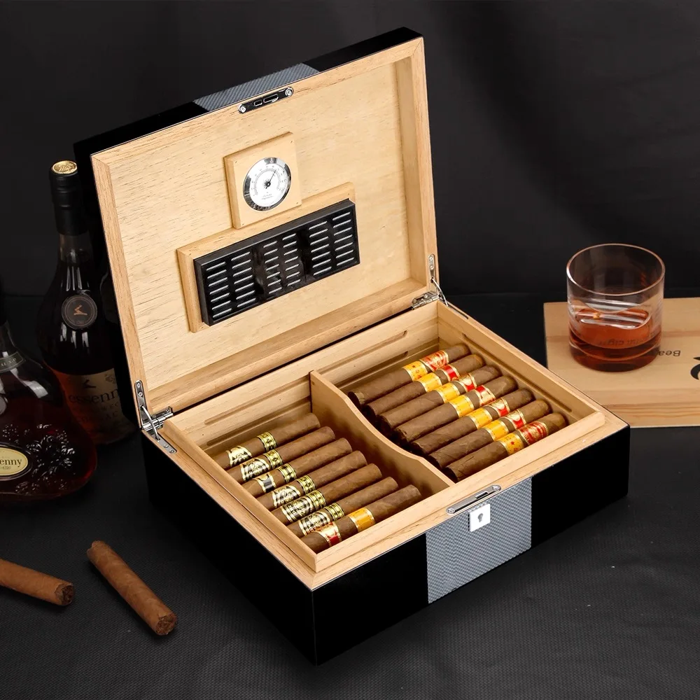 

Handmade Wooden Tabletop Cigar Box, Cedar Wood Tray And Divider, Cigar Box Can Hold 30-50 Cigars, Men's Cigar Accessory.