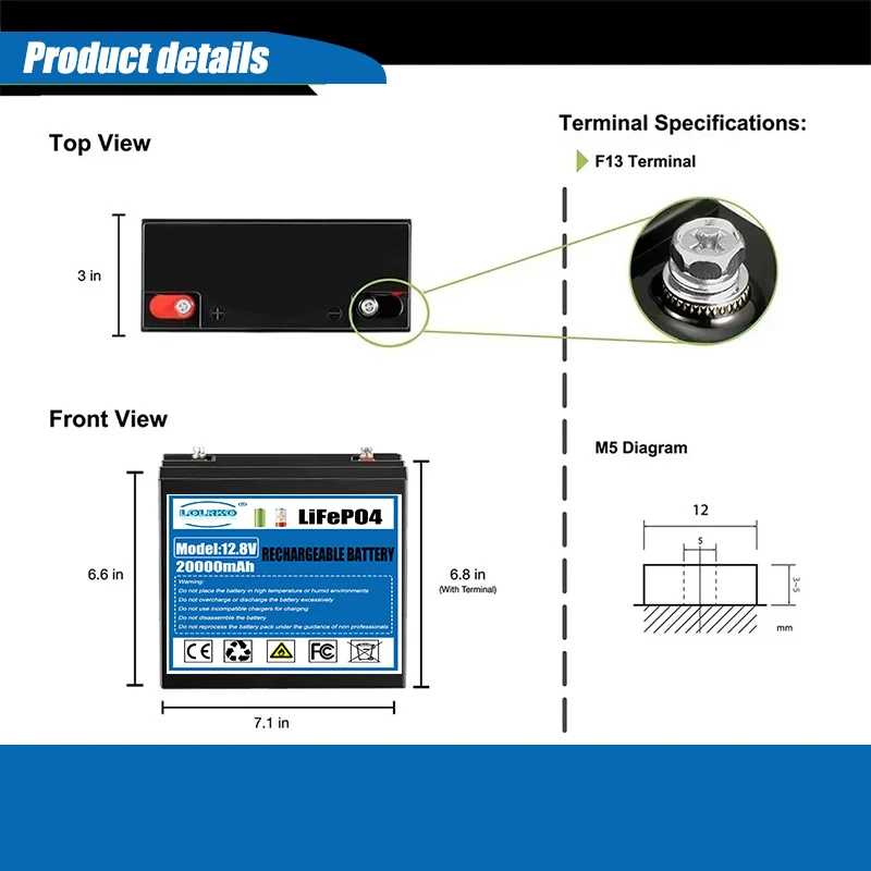 12V Battery 20Ah LiFePo4 Battery Lithium Iron Phosphate 12V LiFePo4 Rechargeable Battery for Kid Scooters Boat Motor Tax Free