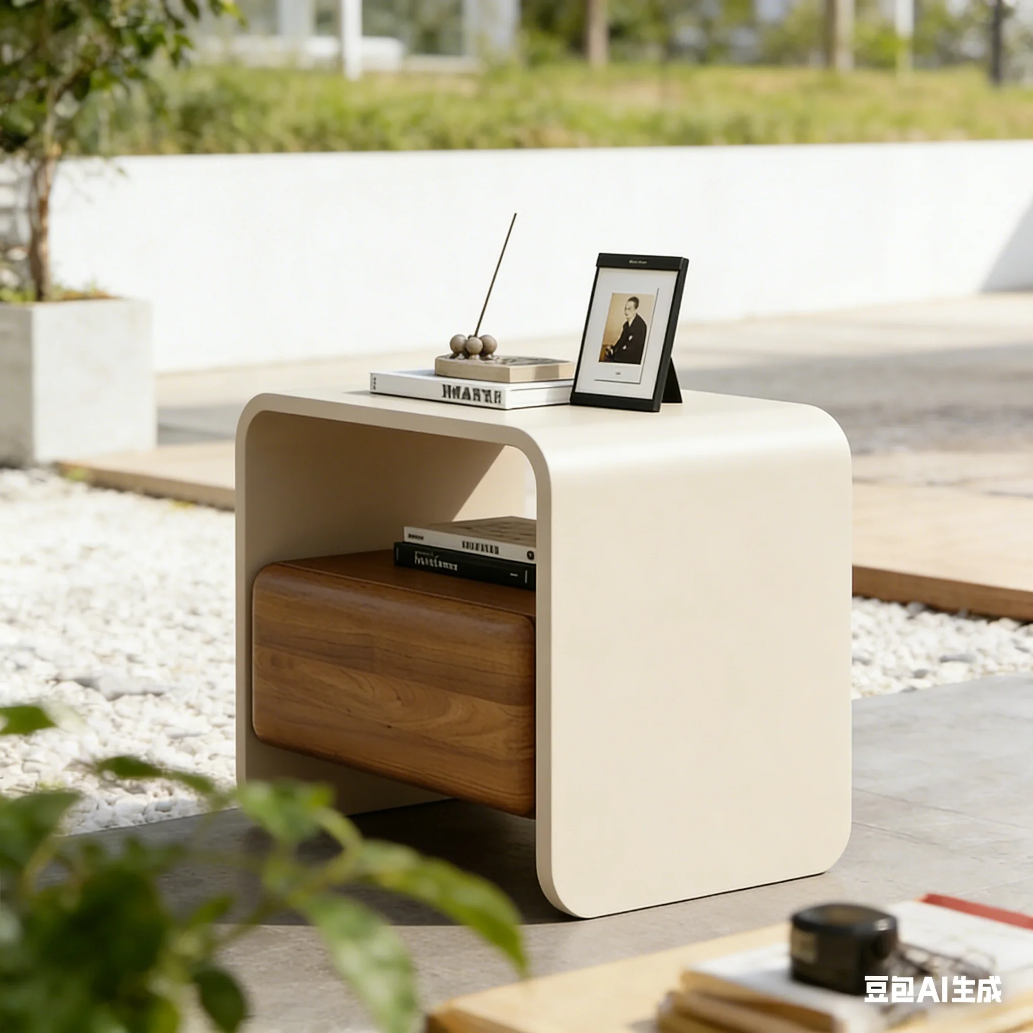 aoliviya-モダンライトイタリアンミニマリスト人気カラーブロック曲線フレーム無垢材ベッドサイドテーブル（マスターベッドルーム、セカンドベッドルーム用）