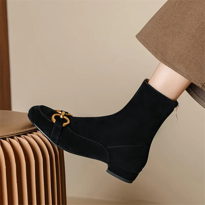 New Autumn Winter Fashion Short Boots Women Shoe Round Toe Boots Casual Chunky Low Heels Shoes for Women Back Zipper Ankle Boots