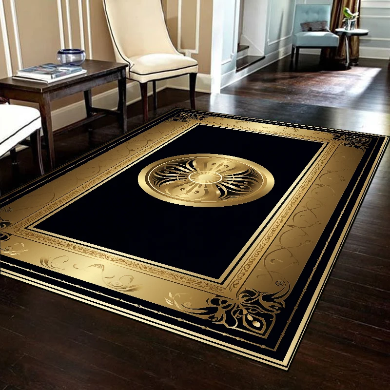 

Luxury Black Gold Living Room Carpet Decoration Sofa Table Large Area Rugs Washable Bedroom Cloakroom Mat Antiskid Doormat 러그